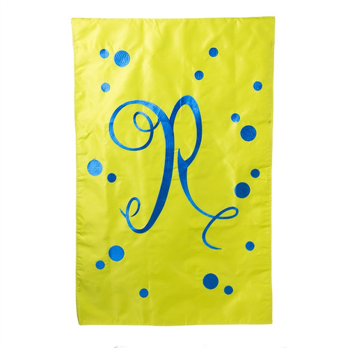 R Monogram Green Blue Polka Dot House Flag Banner