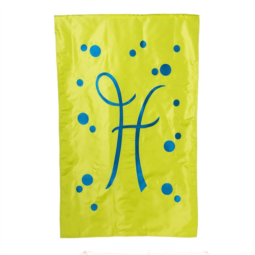 H Monogram Green Blue Polka Dot House Flag Banner