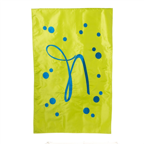 N Monogram Green Blue Polka Dot House Flag Banner