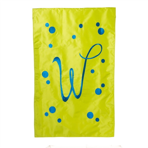 W Monogram Green Blue Polka Dot House Flag Banner