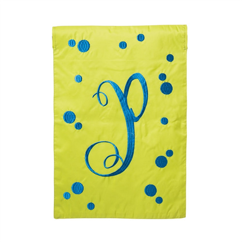 P Monogram Green Blue Polka Dot Garden Flag