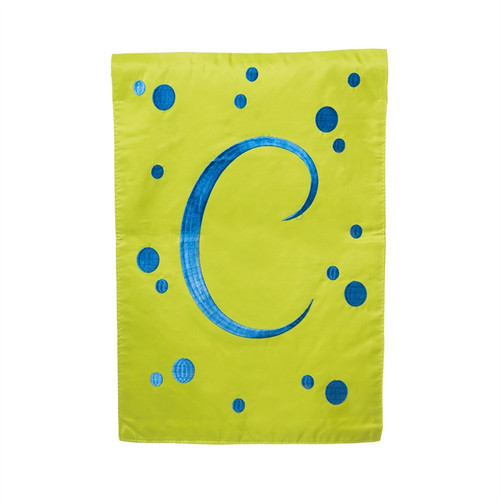 C Monogram Green Blue Polka Dot Garden Flag