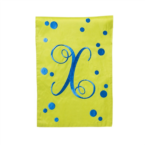 X Monogram Green Blue Polka Dot Garden Flag