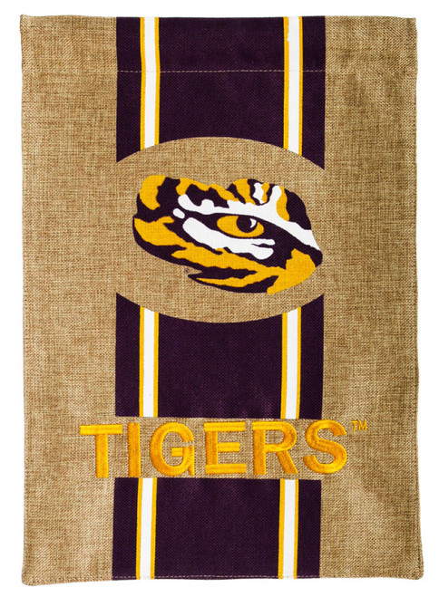 LSU Tigers NCAA Burlap Logo House Flag Banner LSU Tigers NCAA Burlap Logo House Flag Banner