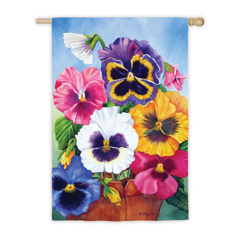 Pansy Pot House Flag Satin Reflections Pansy Pot House Flag Satin Reflections
