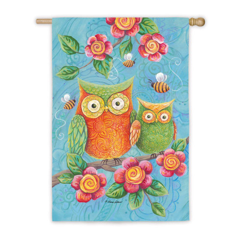 Spring Owls Double Sided House Flag Suede Reflections 