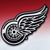 Detroit Red Wings Metal Logo Emblem - Displayed on a red and white gradient background