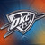 OKC - Oklahoma City Thunder Basketball Metal Chrome - Black and Silver Emblem on a OKC Gradient basketball themed background.