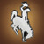 Wyoming Cowboys Chrome Metal Logo Emblem - Displayed on a team color gold and brown gradient background