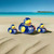 Memphis Tigers NCAA All‑Star Rubber Ducks 3‑Pack – Vinyl Team‑Color Duck Trio - Displayed on a sandy beach next to the ocean.