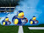 University Of Memphis NCAA Football Toy Rubber Ducks - Displayed on a football field with blue smoke in background.