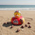 Ohio State Buckeyes NCAA Football All‑Star Rubber Duck – 4" Vinyl Team Duck with Official Colors & Logos - Displayed on a sandy beach.