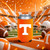 Tennessee Volunteers NCAA Can Cooler – “T” Logo Orange White Kaddy Holder - 3mm Neoprene, Folds Flat - Displayed on a football themed background