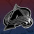 Colorado Avalanche Hockey Silver & Black Chrome Logo Emblem - Displayed on a team color hockey themed gradient background.