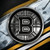 Boston Bruins Hockey Silver & Black Chrome Logo Emblem - Displayed on a hockey themed background