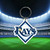 Tampa Bay Rays Baseball Rubber Flexible Logo Keychain - Displayed on a baseball stadium background.