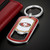 San Francisco 49ers NFL stainless steel tag keychain featuring team logo, durable metal construction, bottle opener and key ring attachment - on a black table next to a wallet