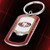 San Francisco 49ers NFL Stainless Steel Bottle Opener Tag Keychain - On a modern 49ers Scarlet and black gradient background