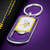 Minnesota Vikings NFL Stainless Steel Tag Bottle Opener Keychain - On a Vikings Purple Color Table, next to a black wallet