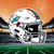 Miami Dolphins NFL Helmet Logo Decal Sticker - Displayed on a stadium background with an orange sky
