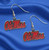 Ole Miss Rebels NCAA Chrome Dangle Logo Earrings – Lightweight Fashion Earrings with Detailed Team Charm - Displayed on blue silk fabric.