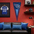 Tennessee Titans Football Vertical Embordered Pennant Flag - Indoors - Hanging on a Titans Red Color wall above a couch, in a football fan cave