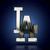 Los Angeles Dodgers Baseball 3D Chrome Emblem - On a Dodgers Blue Color Gradient Background