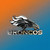 Denver Broncos NFL Chrome Logo Emblem - Silver & Black - on a Broncos Blue and Orange Color Gradient Background