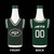 New York Jets NFL Bottle Jersey Drink Cooler — 3mm Neoprene Long‑Neck Insulator with Team Logo and Jersey Graphics - Displayed on a black background showing the front and back of the cooler