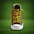 Green Bay Packers Football Gold Logo & Wordmark Shoe Laces - Displayed on a gradient green football field background