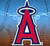 Los Angeles Angels  Red & Blue Halo Logo Magnet - Displayed on a baseball themed gradient background