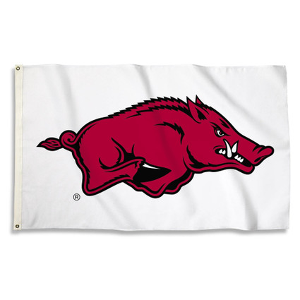 Arkansas Razorbacks NCAA White Logo Flag - Dragon Sports