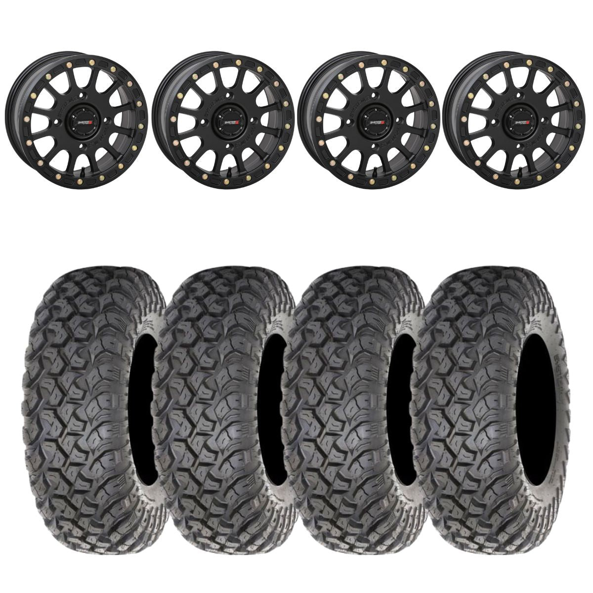 System 3 Matte Black SB-5 RT320 Wheel Tire Kit