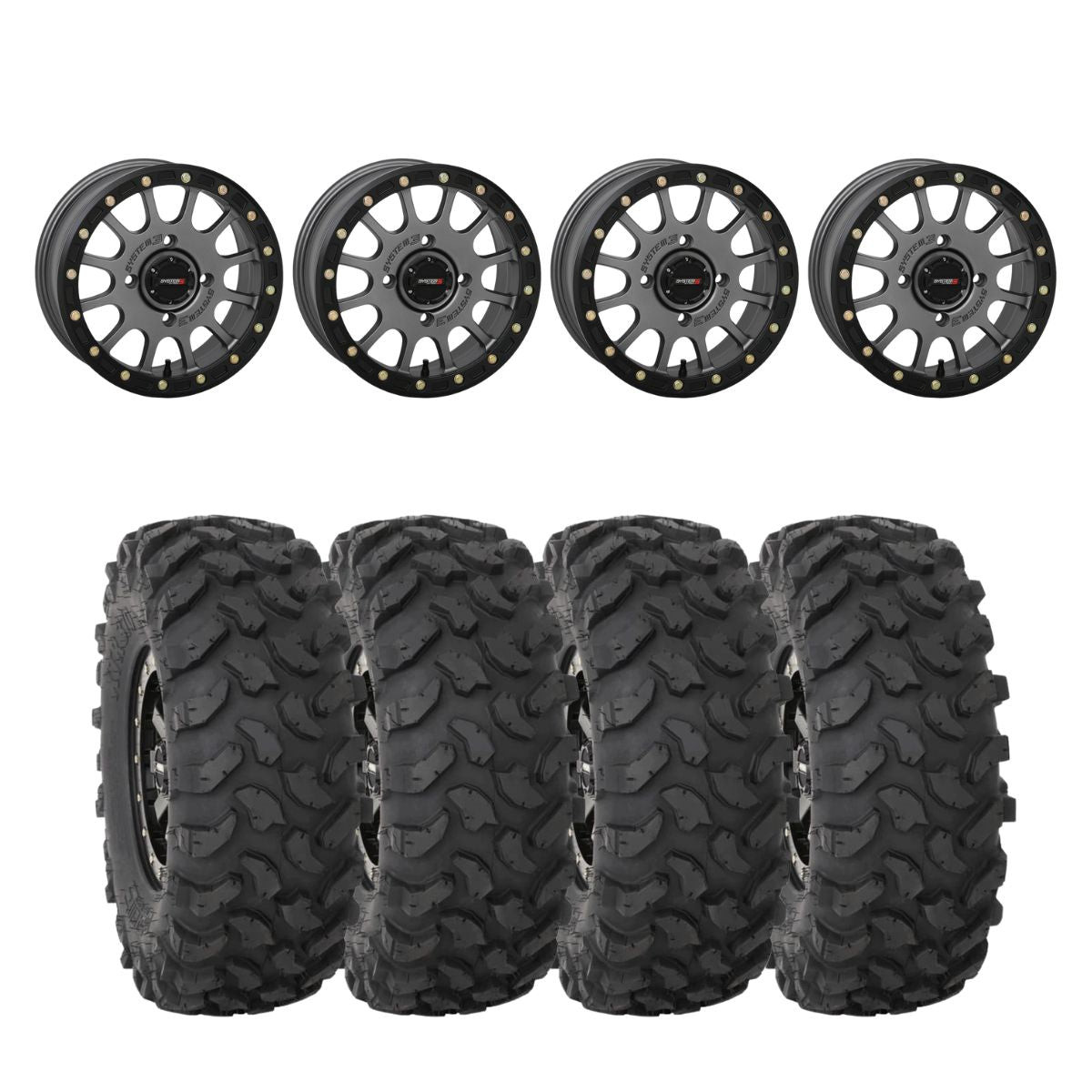 System 3 SB-5 Matte Gunmetal XTR370 Wheel Tire Kit