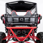 HMF steel tailgate for Honda Talon shown in swing-open position, featuring wingnut latch and bumper-mounted design.