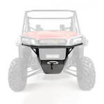 HMF HD Front Bumper for Honda Pioneer 1000 shown with steel tubing construction, integrated winch mount, and aluminum skid plate.