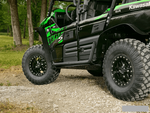 Side view of Kawasaki Teryx 4 S showing low-profile fender flares protecting cab from mud and debris