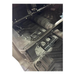 Under-seat Packout mount for CF Moto UForce U10 4-seater, showing black steel bracket and hardware for bolt-in installation.