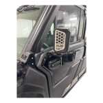 Powder-coated CF Moto UForce U10 mirror accents in machine color, showing two-piece set installed on front mirrors.