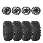 System 3 Gloss Black w/ Matte Brushed Ring SB-9 Beadlock & System 3 Offroad XTR370 Wheel & Tire Kit