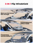 Kemimoto Can-Am Maverick X3 Clear 3-in-1 Front Flip Windshield  Hard-Coated 1/4" Polycarbonate, Scratch Resistant