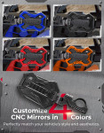 Kemimoto UTV CNC UTV Mirror X w/Integrated light mount for 1.65-2 Inch Roll Bar (1 Pair)