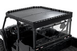 Rough Country UTV Deck Roof installed on a 2022-2026 CFMOTO UFORCE 1000 XL 4-Door featuring heavy-duty 14-gauge steel construction, 29 square feet of rooftop cargo storage, integrated tie-down rails, and LED cube light mounting provisions.