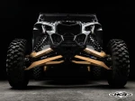 HCR Racing Dual Sport 64 to 72 Conversion Kit for Can-Am Maverick X3 with Elite Alloy A-Arms, Rhino 2.0 axles, ZRP tie rods, and billet radius rods installed on off-road UTV.