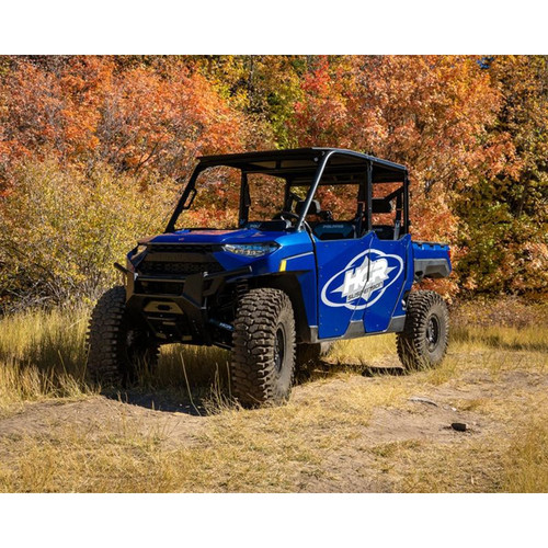 HCR Racing +2" lift front and rear high-clearance A-arms kit for Polaris Ranger 2018-2020 with forward offset design.