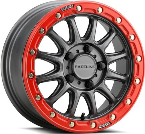 Raceline A14 Alpha Bead Lock 15" UTV Wheel - Gunmetal/Red Raceline A14 Alpha Bead Lock 15" UTV Wheel - Gunmetal/Red