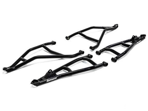 High-clearance chromoly A-arms and heavy-duty trailing arms from SuperATV lift kit High-clearance chromoly A-arms and heavy-duty trailing arms from SuperATV lift kit