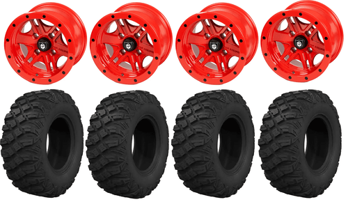 Polaris RZR 200 Pro Armor Wheel & Tire Set: Combat x Youth Crawler - Red