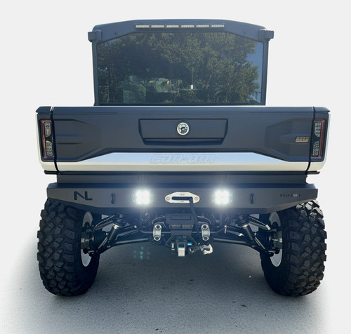 2026 Can-Am Defender HD11 rear winch bumper with LED lights, tow hooks, and winch mount – heavy-duty USA-made UTV bumper