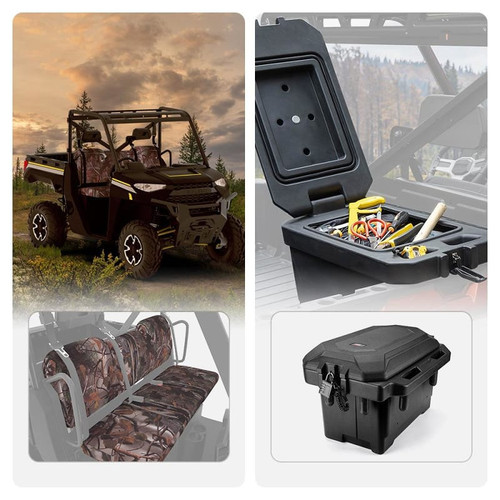 Kemimoto 2018-2023 Polaris Ranger Camouflage Seat Cover & Waterproof Tool Box (45l)